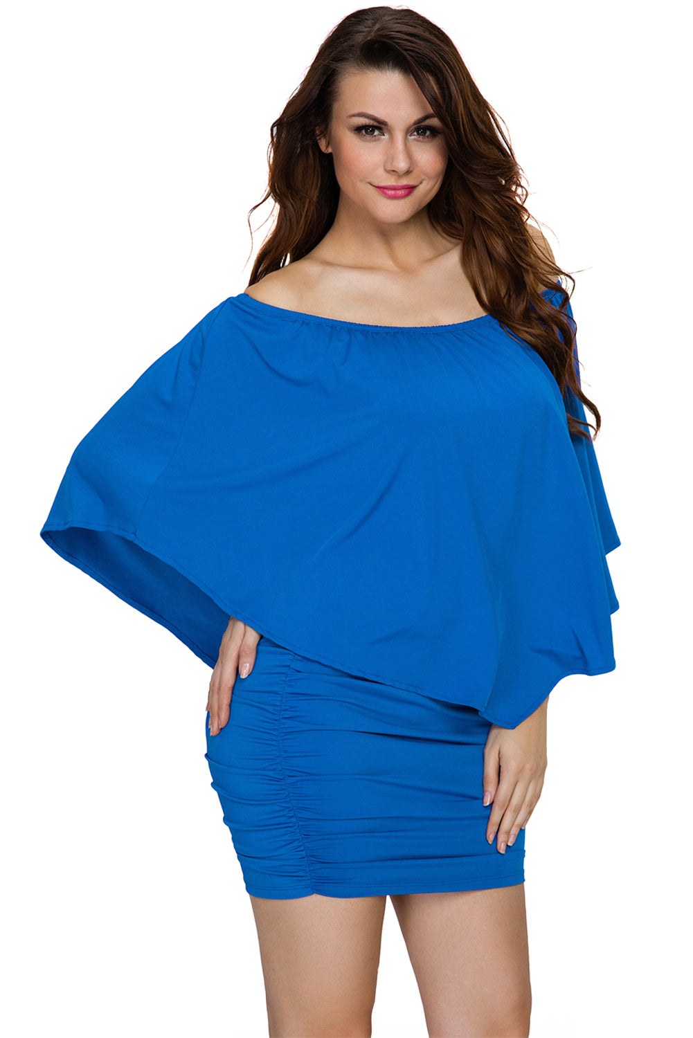 Multiple Dressing Layered Blue Mini Poncho Dress | as shown