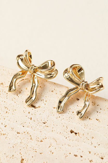 Elegant Bow Design Plated Studded Earrings | Gold