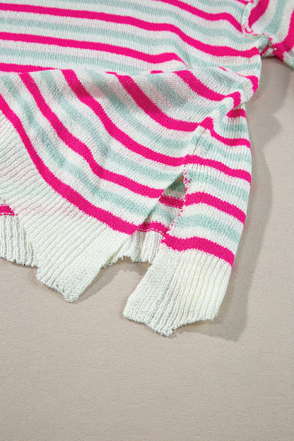 Oversized Drop Shoulder Sweater With Pocket | Rose Stripe