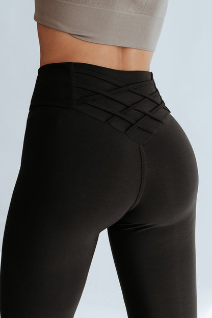 Criss Cross Tummy Control High Waist Leggings | Black