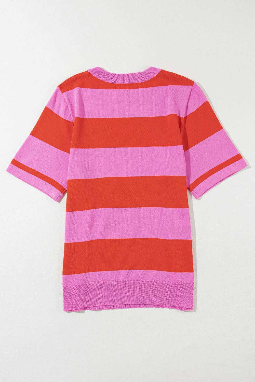 Colourblock Striped Knitted T Shirt | Bright Pink