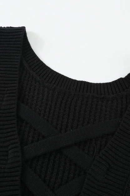 Cross Back Hollow-Out Sweater | Black