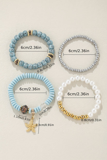 4Pcs Starfish Pendant Beaded Bracelet Set | Light Blue