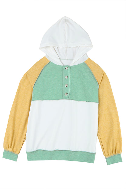 Colourblock Button Accent Pullover Hoodie | Yellow