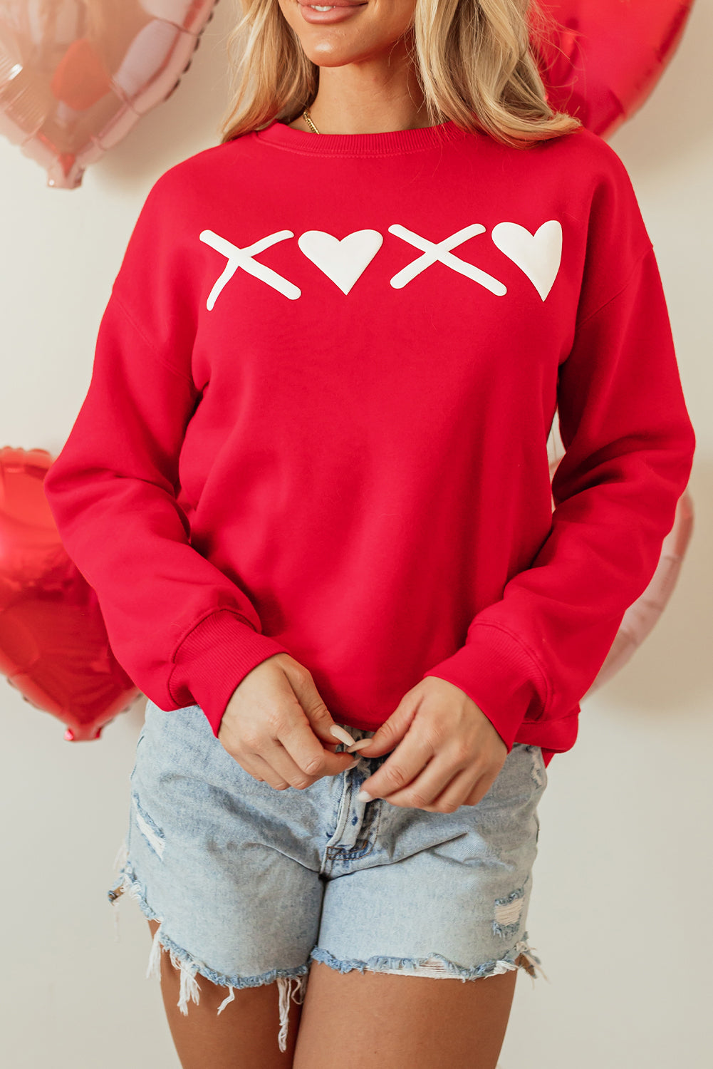 Puff Xoxo Print Valentines Heart Sweatshirt | Red