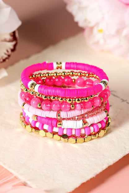 8Pcs Valentine Vibe Beaded Elastic Bracelet Set | Sachet Pink