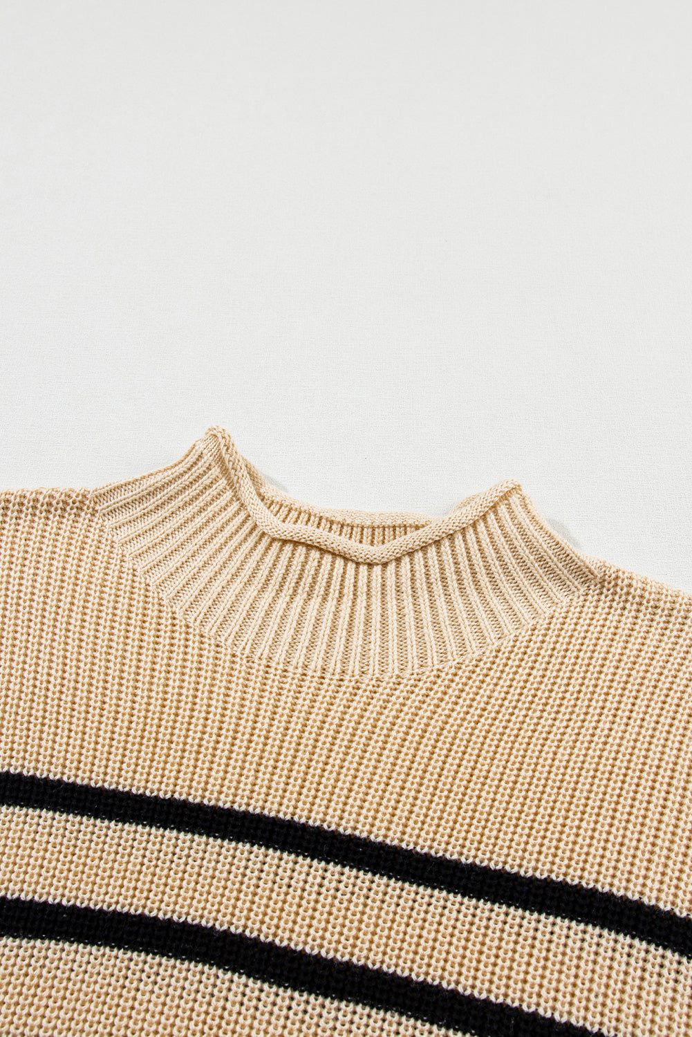 Striped Ribbed Knit High Neck Sweater | Parchment