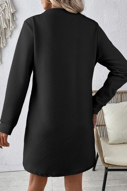 Solid Colour Textured Long Sleeve Shift Dress | Black