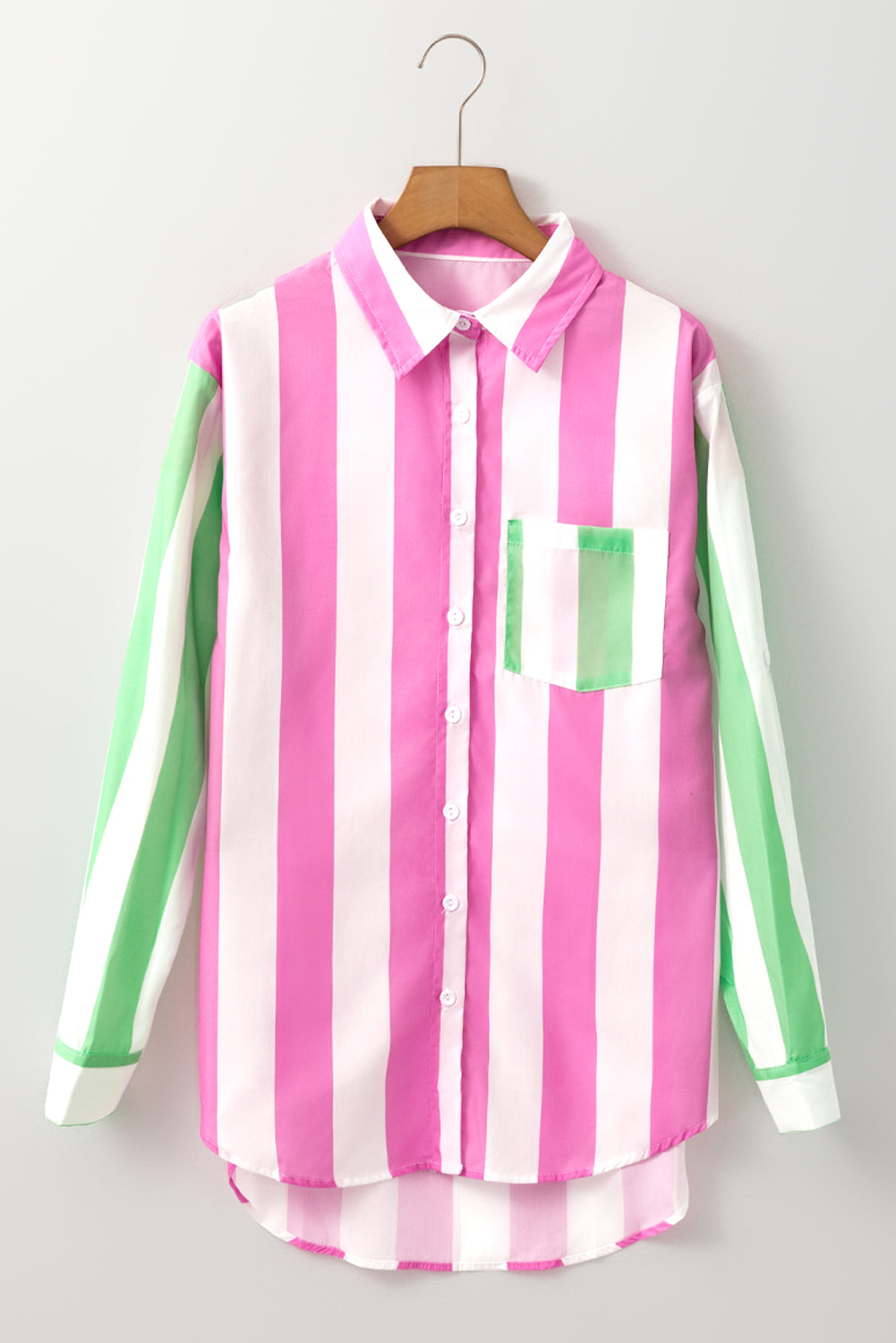 Colourblock Chest Pocket Button Up Shirt | Rose Stripe