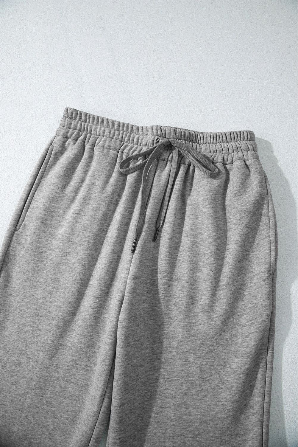 Solid Colour Fleece Lined Drawstring Waist Casual Pants | Light Grey