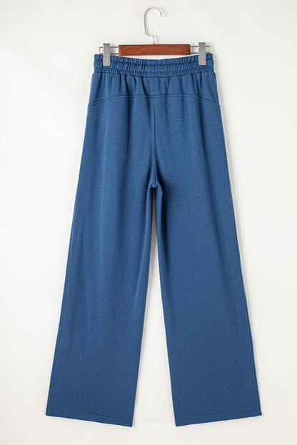 Drawstring High Waist Wide Leg Pocketed Sweatpants | Sail Blue