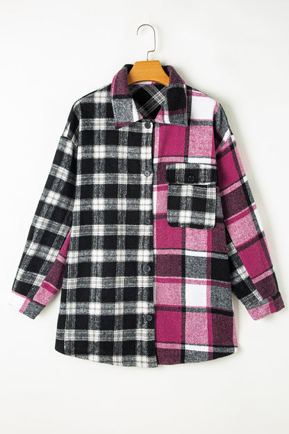 Plaid Colourblock Loose Shacket | Black