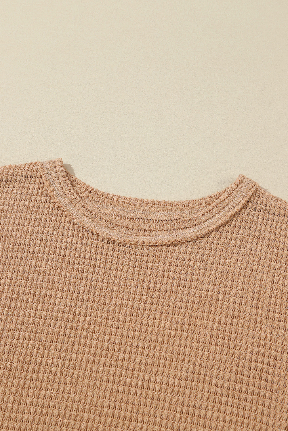 Waffle Knit High Slits Oversized Top | Khaki