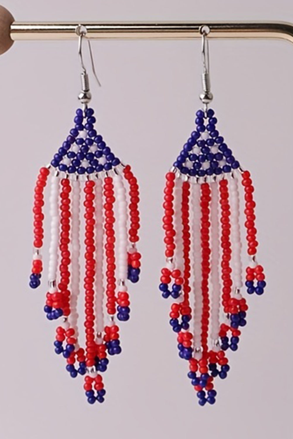 American Flag Beaded Fringed Hook Earrings | Fiery Red