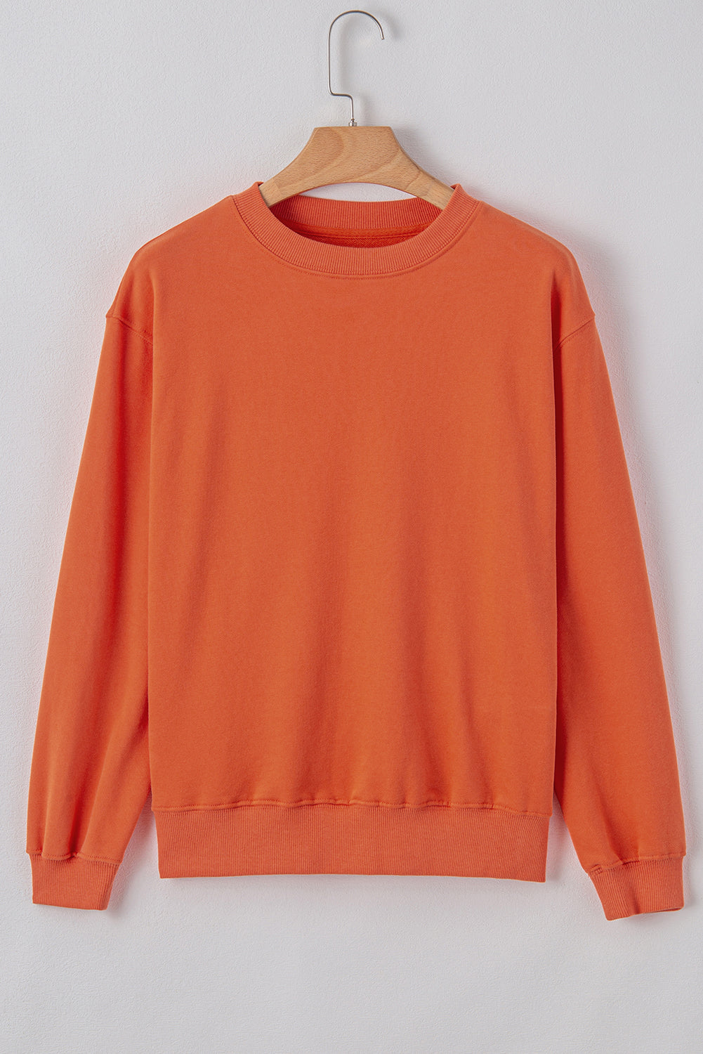 Plain Drop Shoulder Crewneck Pullover Sweatshirt | Orange