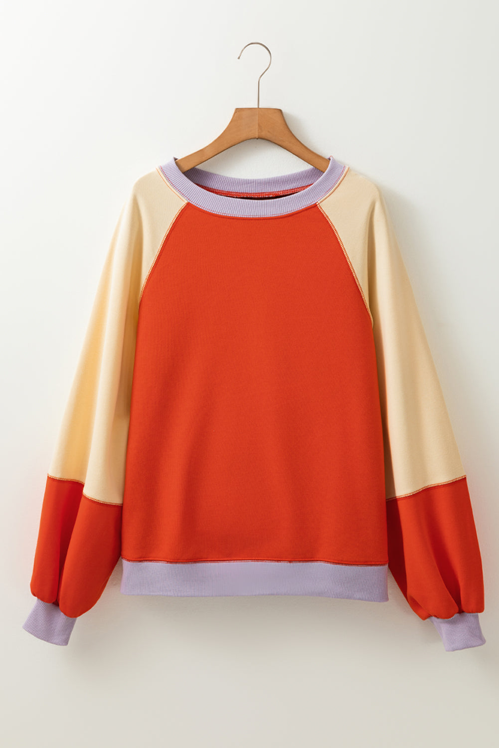 Colour Block Side Slits Raglan Sleeve Loose Fit Top | Orange