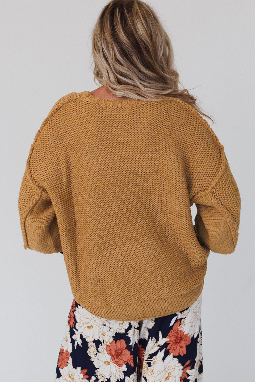 Slouchy Textured Knit Loose Sweater | Brown