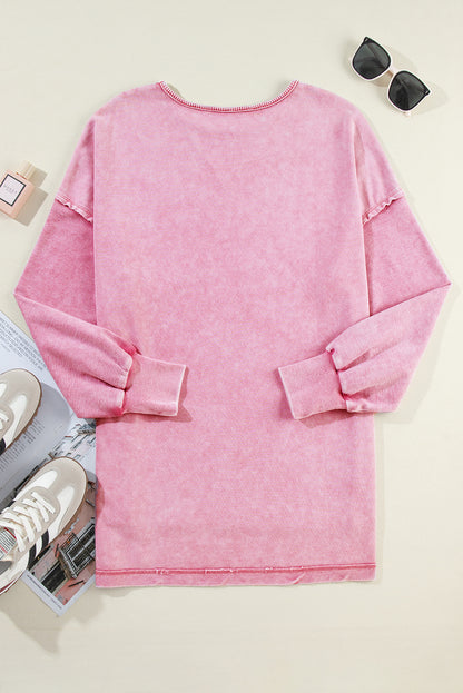 Mineral Wash Drop Shoulder Pullover Sweatshirt | Strawberry Pink