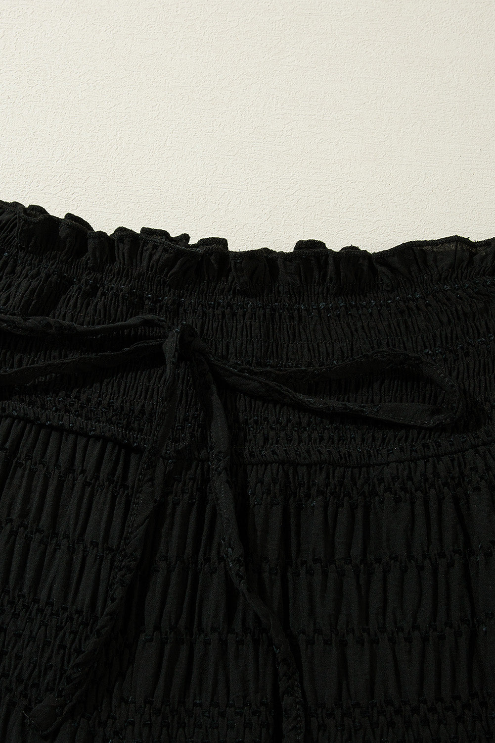 Textured Wide Smocked Waist Loose Pants | Black