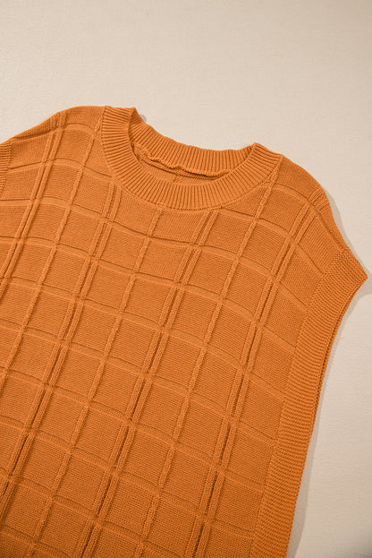 Grid Textured Short Sleeve Sweater | Chestnut