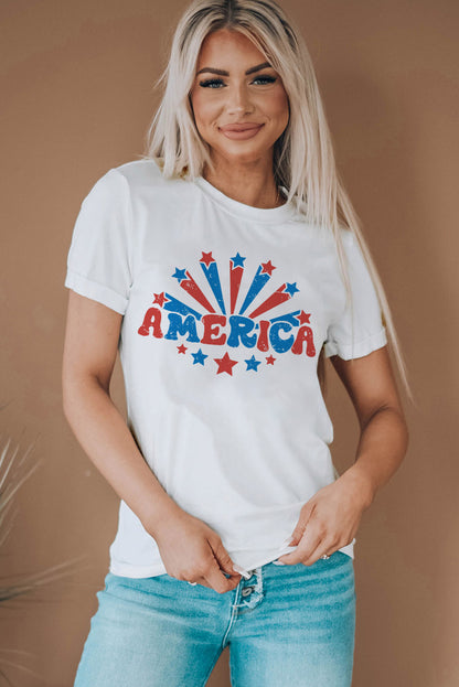 America Star Graphic Round Neck Tee | White