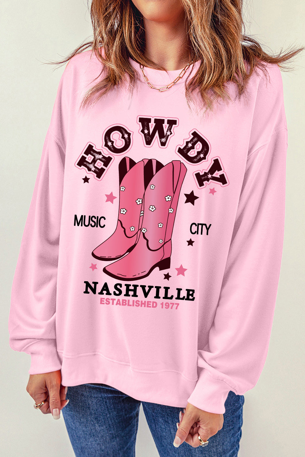 Howdy Nashville Vintage Western Graphic Sweatshirt | Pink