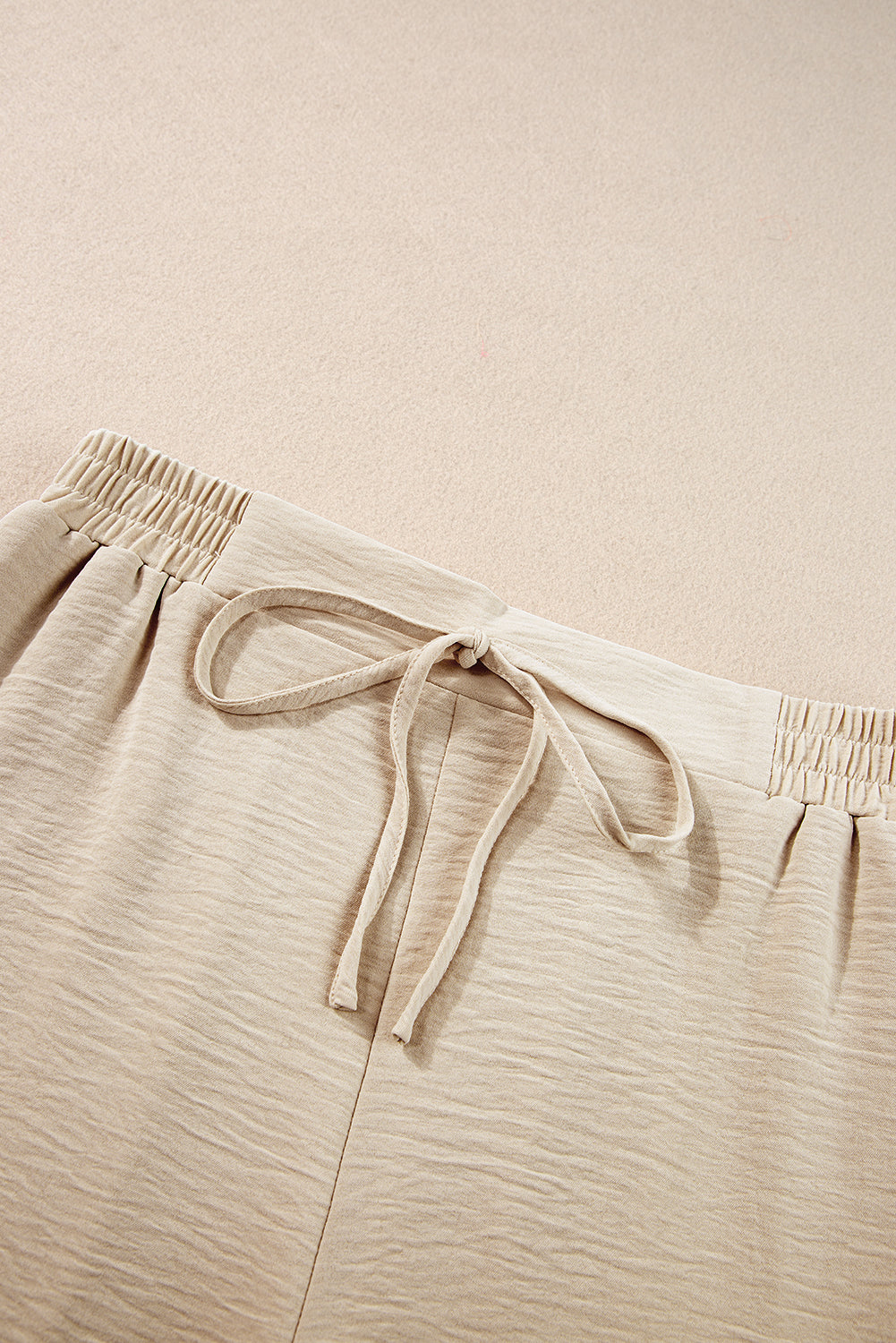 Crinkled Elastic Hem Crop Tee And Wide Leg Pants Set | Beige