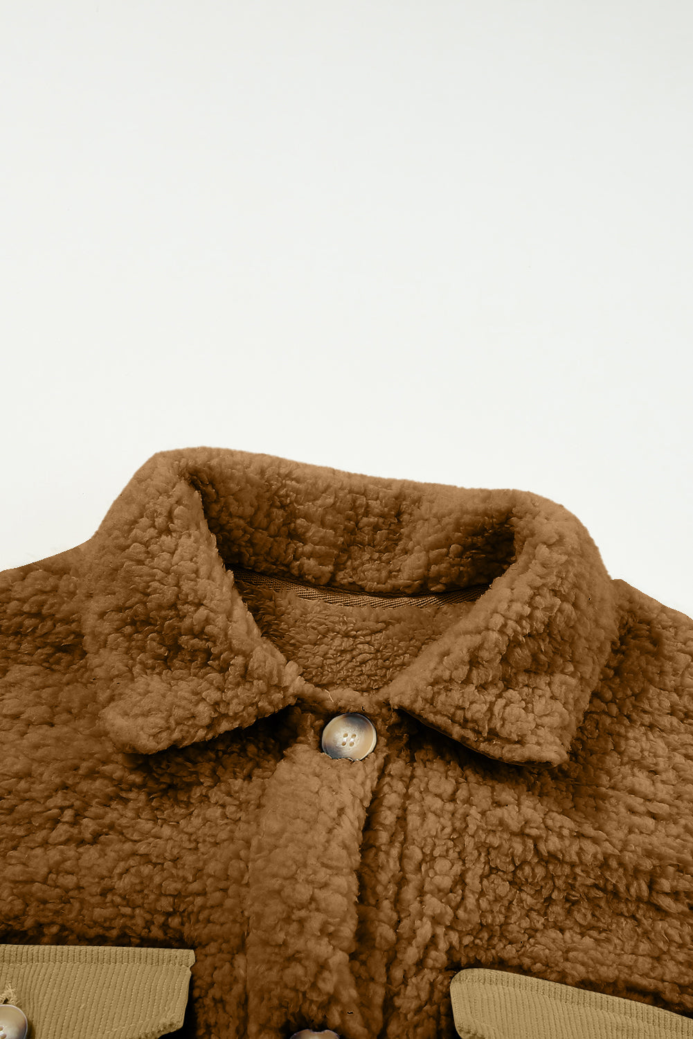 Contrast Flap Pocket Single Breasted Teddy Coat | Khaki