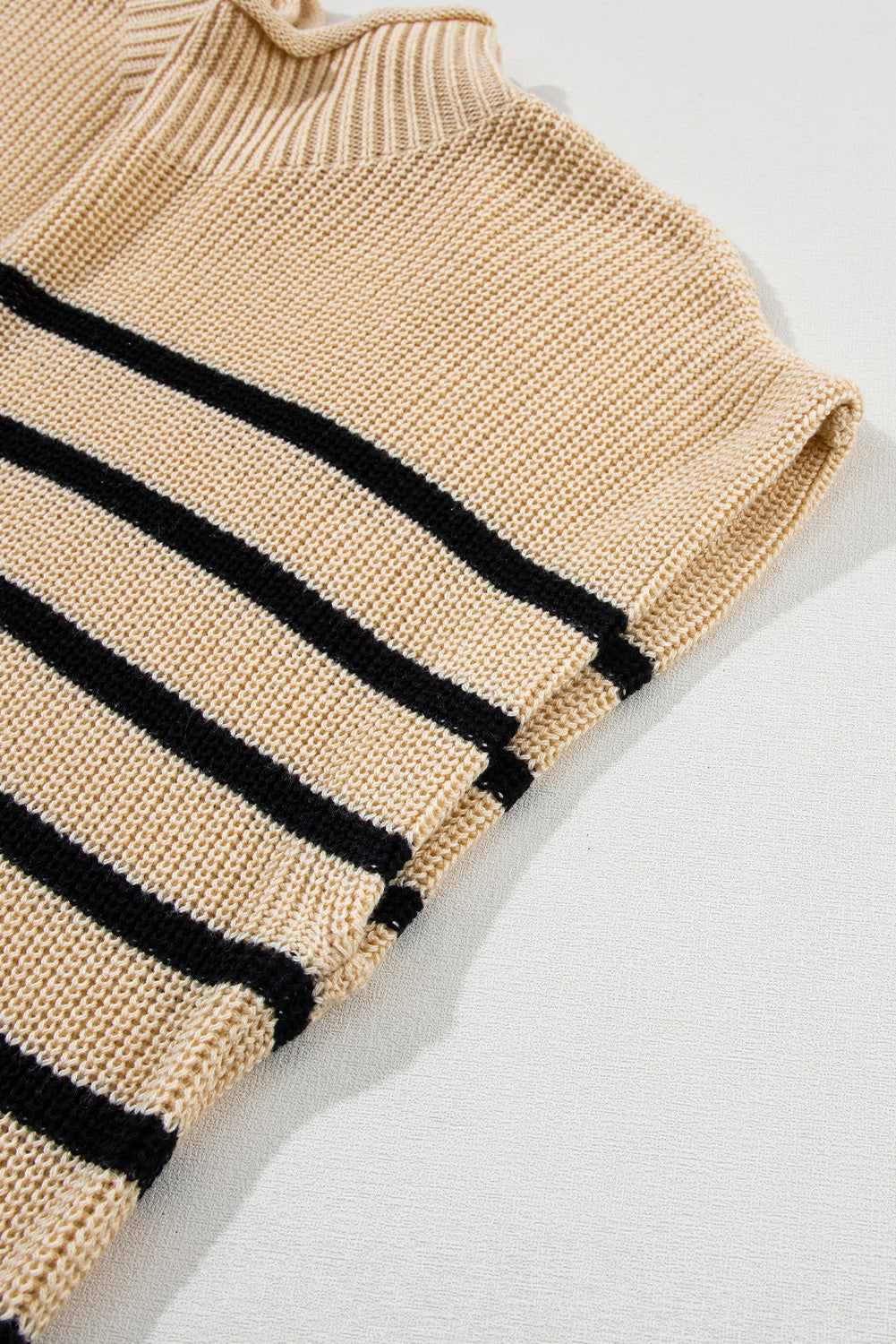 Striped Ribbed Knit High Neck Sweater | Parchment