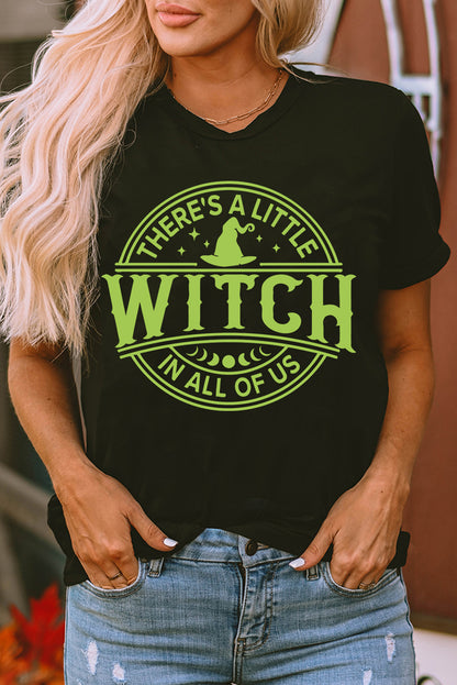 Witch Crew Neck Halloween Graphic T Shirt | Black