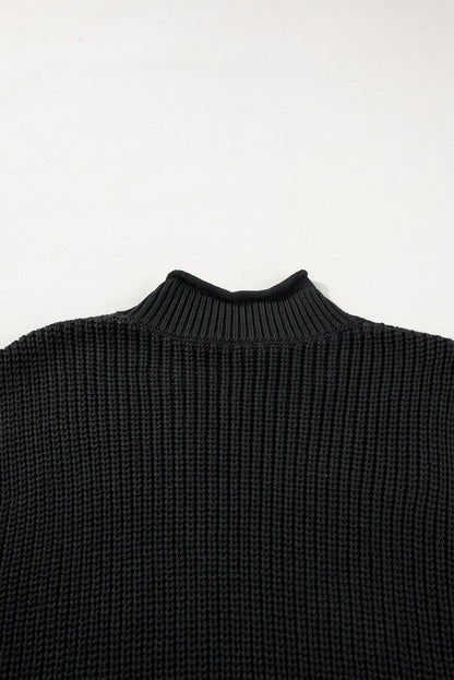 Solid Colour Cable Knit High Neck Sweater Vest | Black