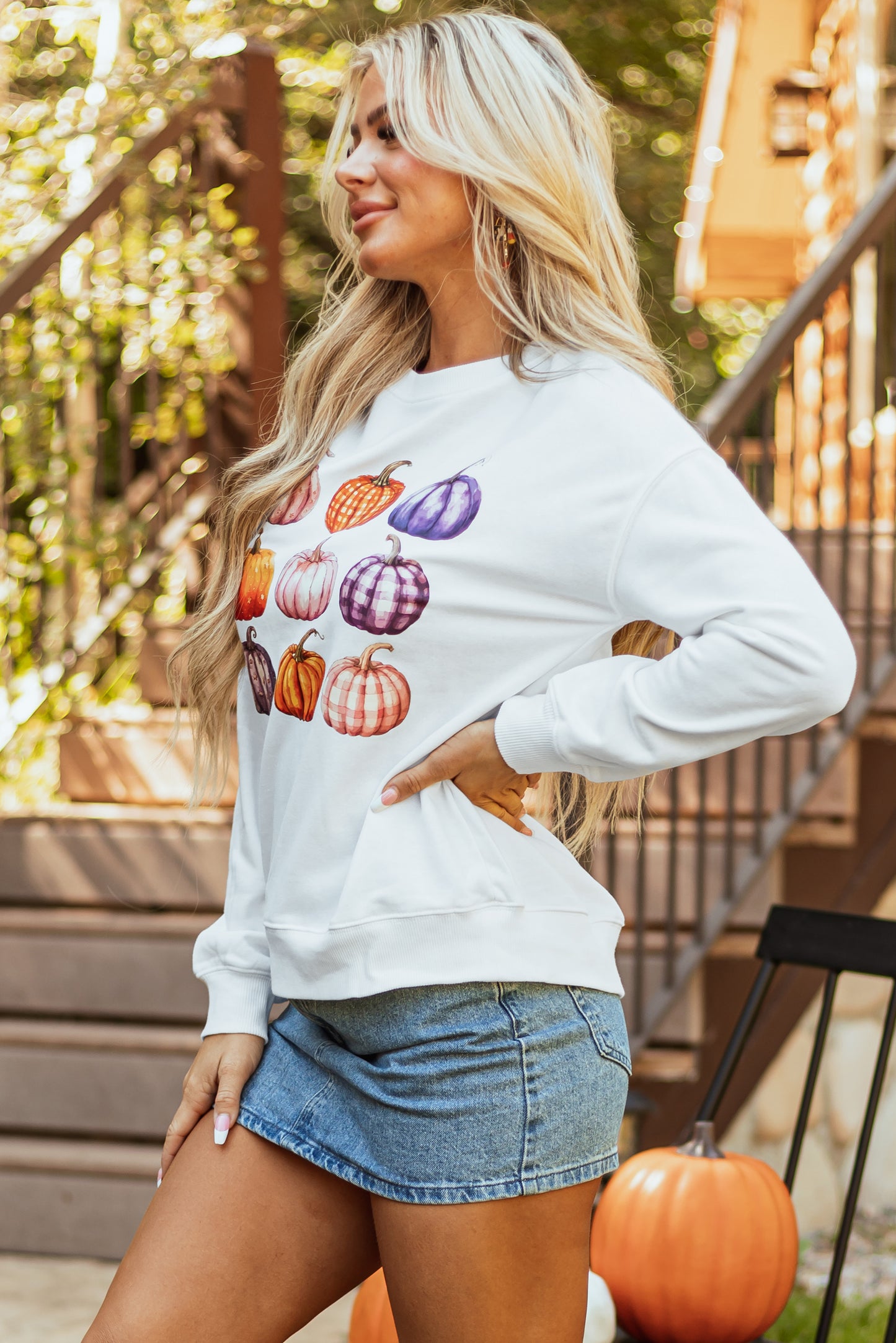 Thanksgiving Halloween Pumpkin Graphic Pullover Sweatshirt | Beige