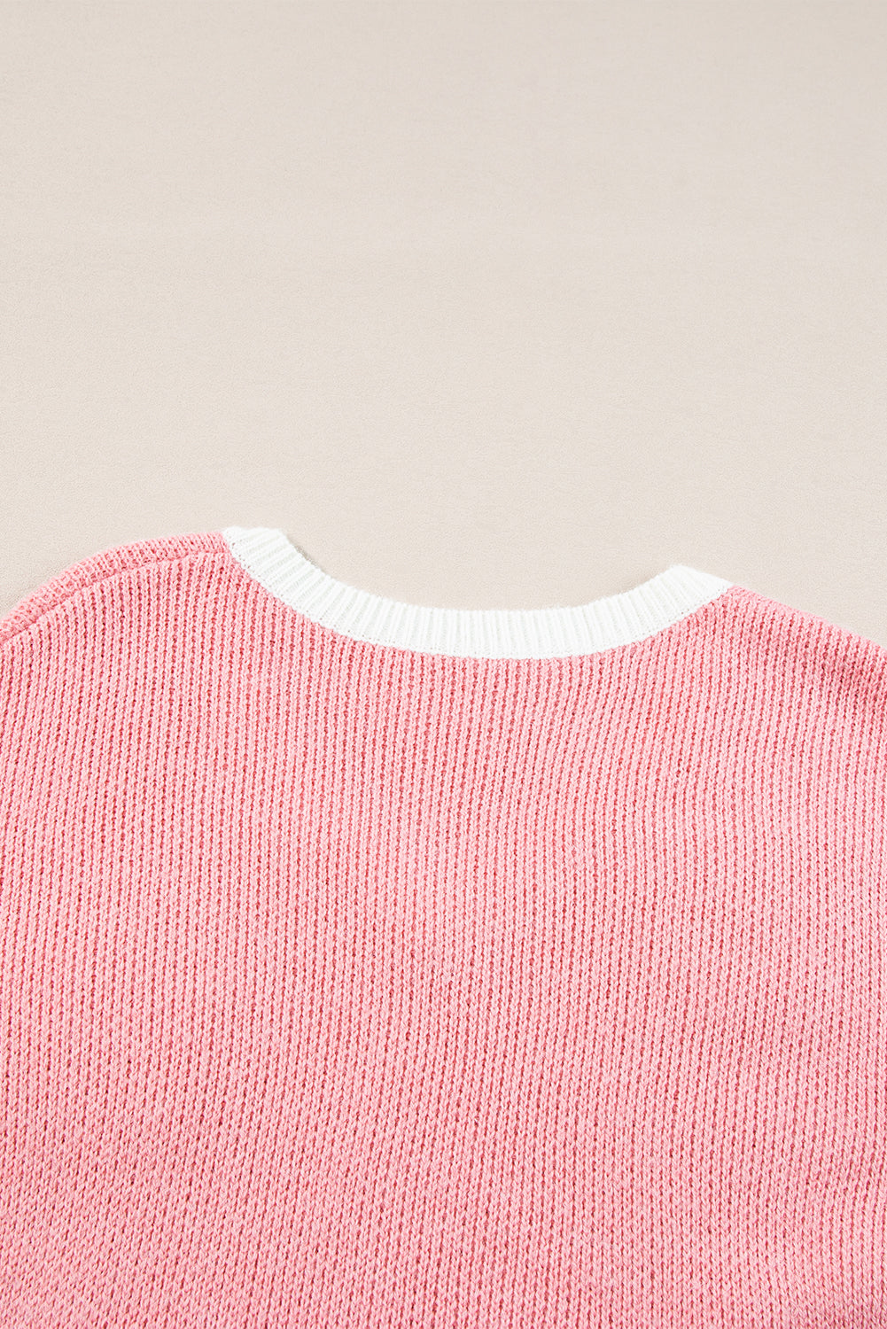 Flower V Neck Dropped Shoulder Sweater | Pink