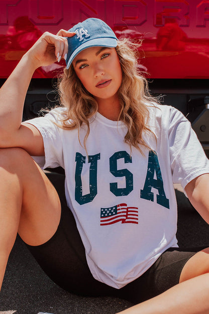 Usa Flag Graphic Oversized Tee | White