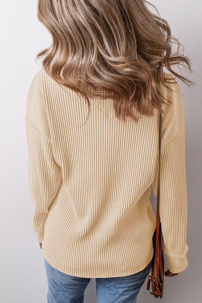 Solid Colour Corded Drop Shoulder Long Sleeve Top | Apricot