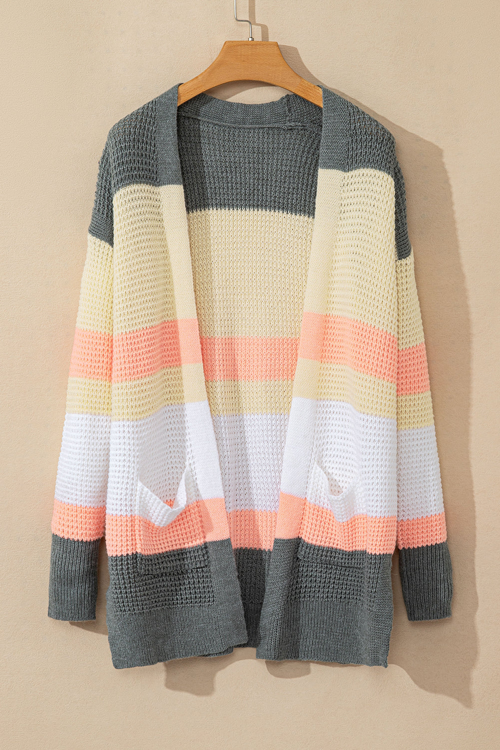 Colour Block Striped Pocketed Open Cardigan | Multicolour