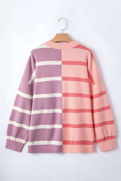 Colourblock Oversized Sweater | Pink Stripe