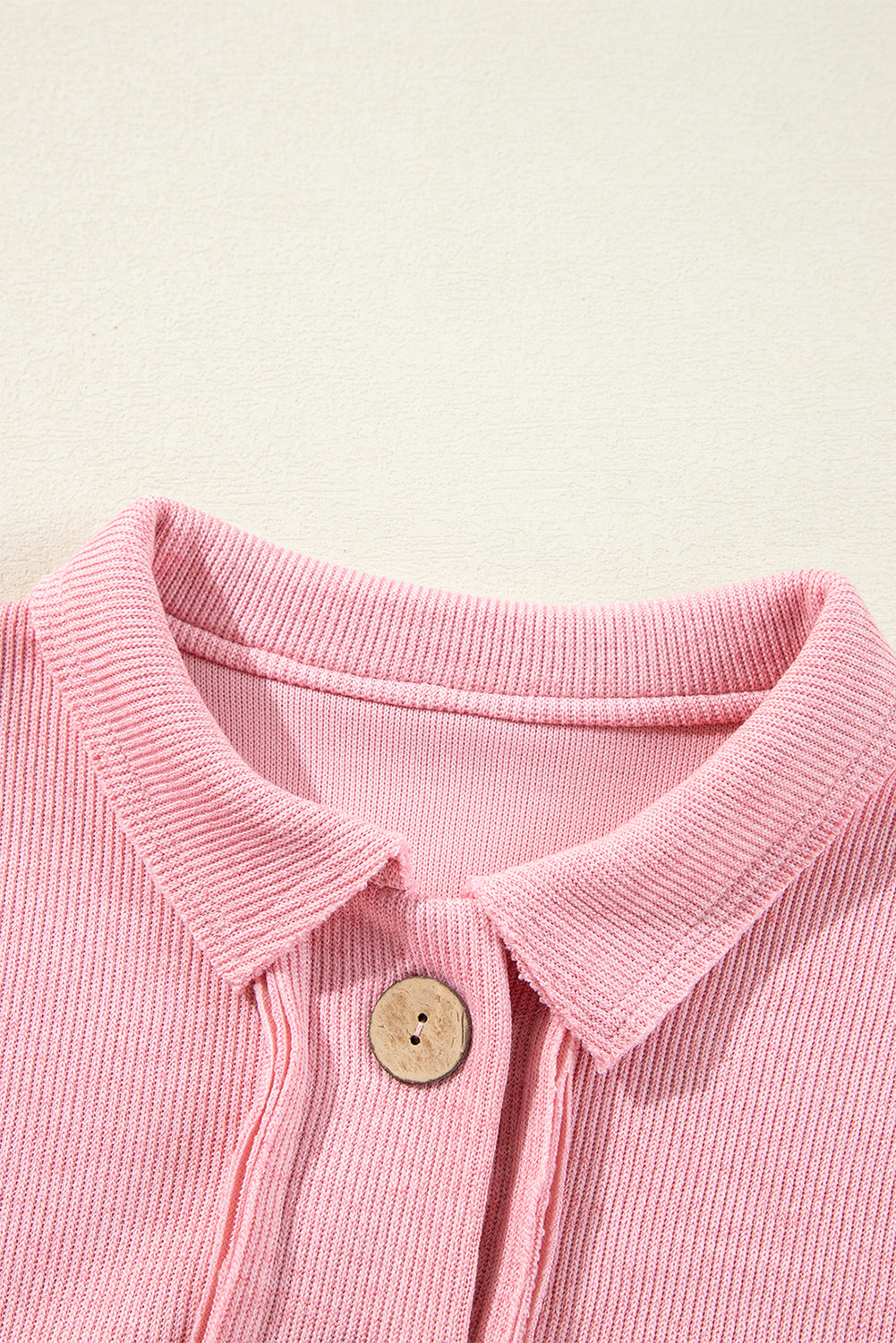 Ribbed Knit Collared Henley Top With Chest Pocket | Pink