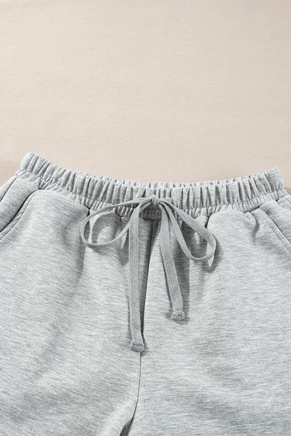 Stand Neck Zipped Sweatshirt And Shorts Set | Light Grey