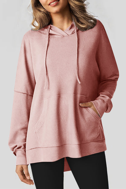 Waffle Knit Fleece Lined High Low Oversized Hoodie | Light Pink