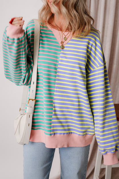 Colourblock Drop Shoulder Oversize Sweatshirt | Sky Blue Stripe