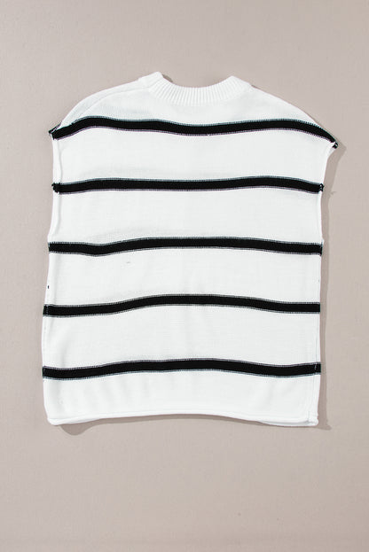 Striped Batwing Sleeve Sweater Tee | White