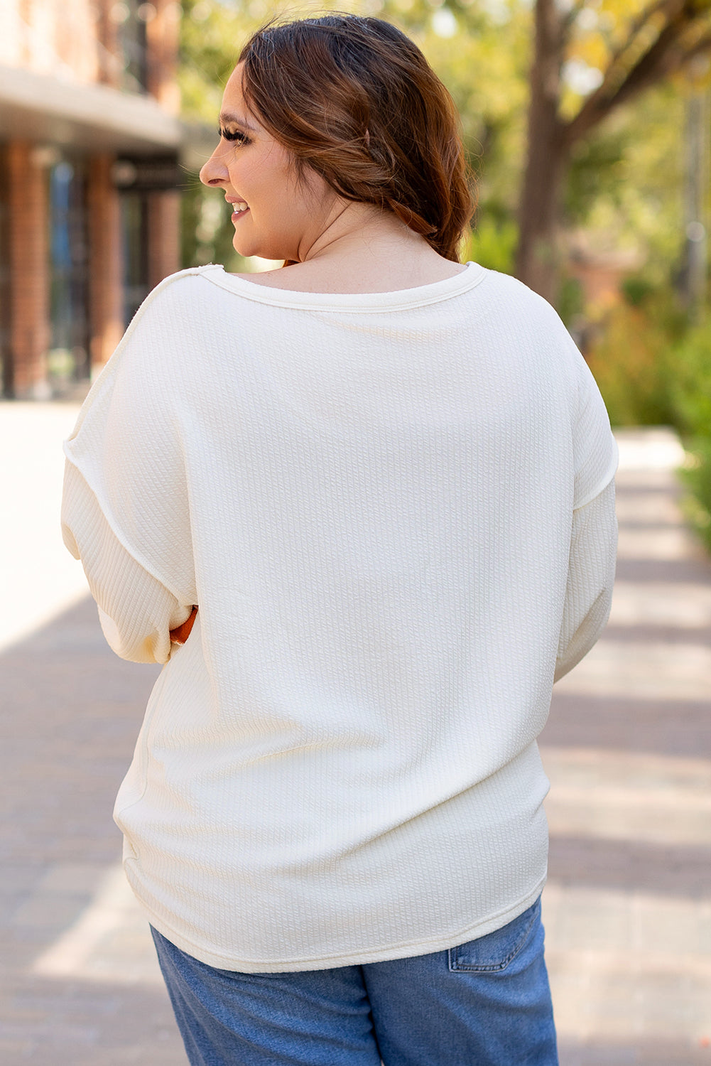 Corded Exposed Seam Knit Patchwork Drop Sleeve Top | White