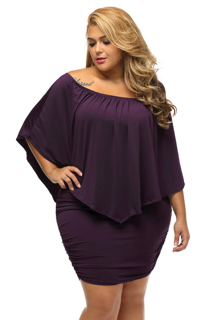 Plus Size Dressing Layered  Mini Poncho Dress | Purple