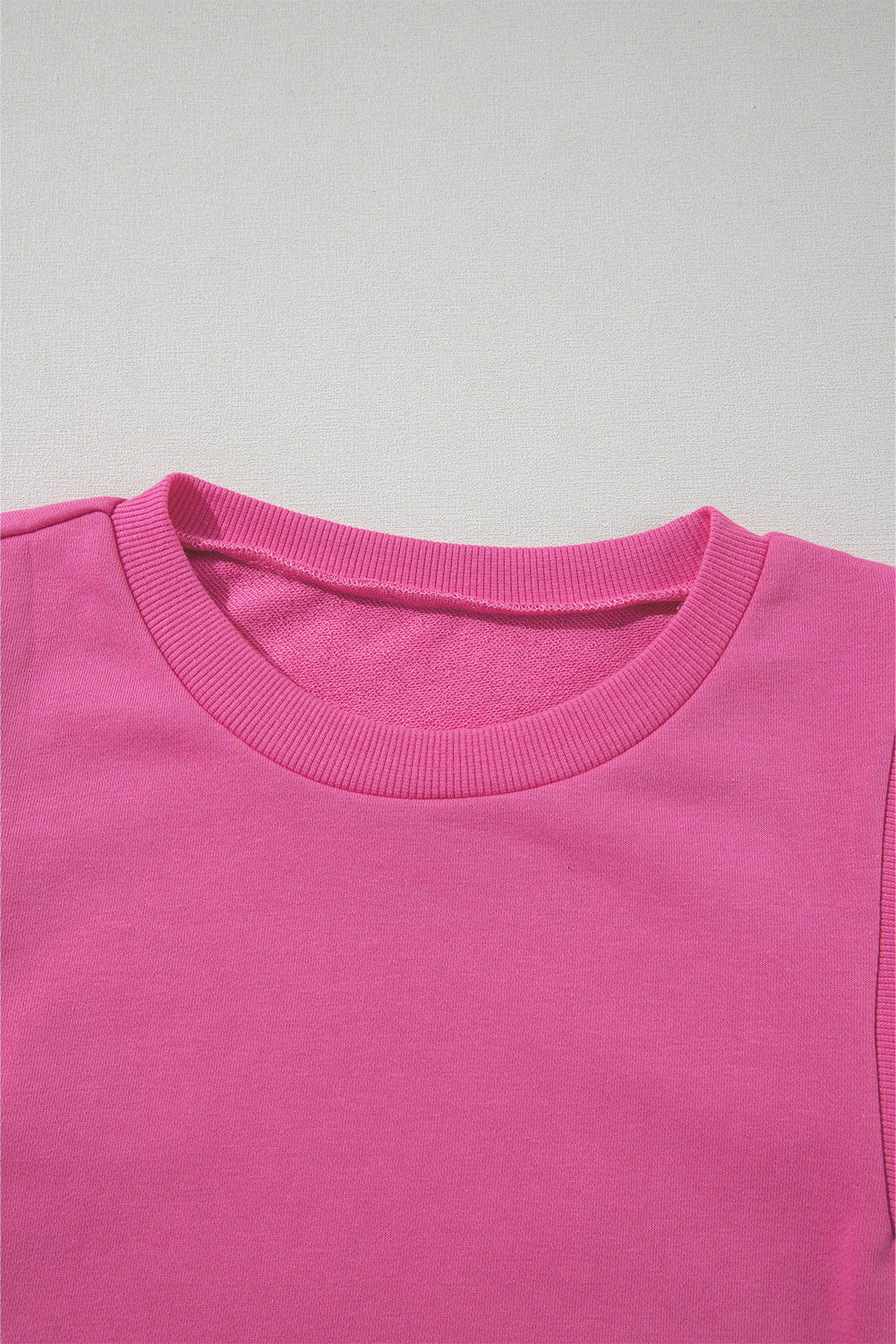 Textured Patchwork Round Neck Sweatshirt | Bright Pink