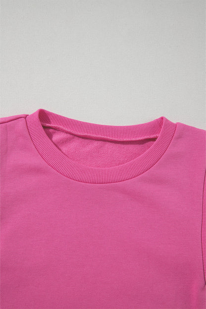 Textured Patchwork Round Neck Sweatshirt | Bright Pink