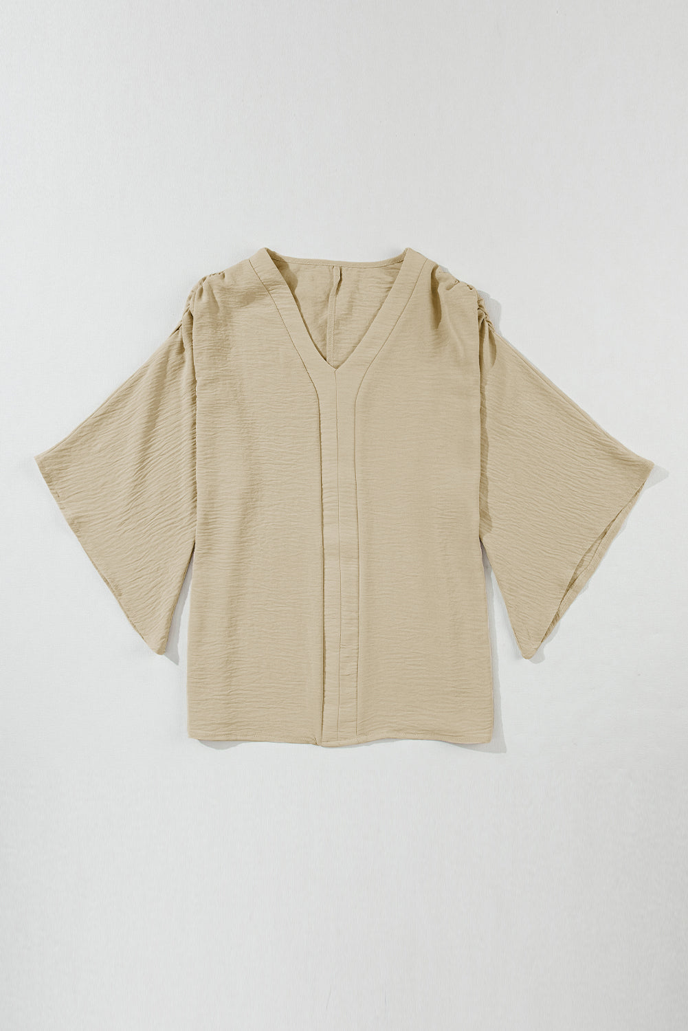 Solid V Neck Wide Sleeve Crinkled Blouse | Parchment