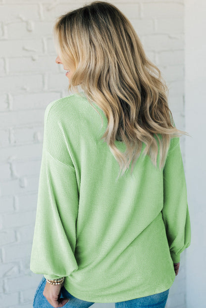 Solid Cord Ribbed Drop Shoulder Pullover Top | Moonlight Jade