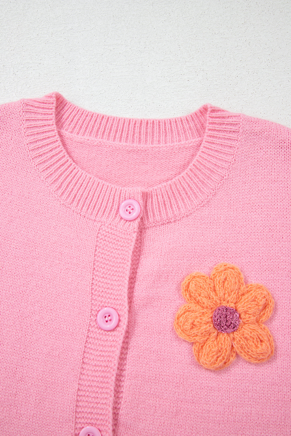 Cute Knitted Floral Pattern Button Up Cardigan | Pink