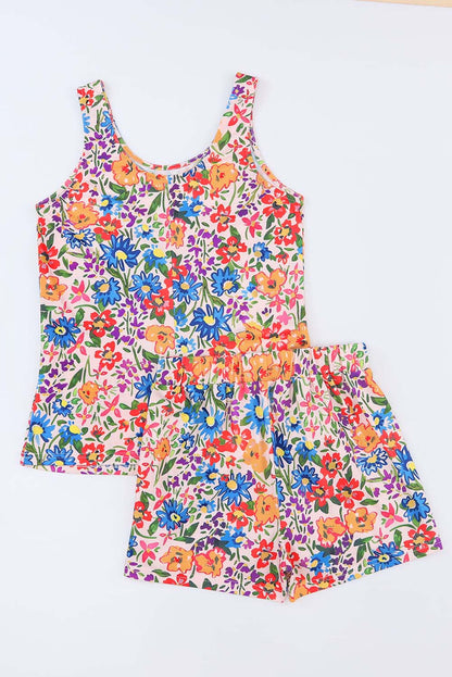 Floral Print Tank And Shorts Lounge Set | Multicolour